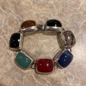 Vintage Sterling Silver Semi-precious Stone Bracelet